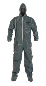 QC122SYL DuPont™ Tychem® 2000 Coverall. Standard Fit Hood. Elastic Wrists. Attached Socks. Serged Seams. Gray.