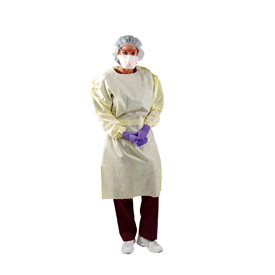 SPUNCARE AAMI 2 Cover Gown with Elastic Cuffs, SMS, Yellow, Universal , Halyard® Health SpunCare® AAMI 2 Disposable Protective Cover Gowns Elastic Cuffs