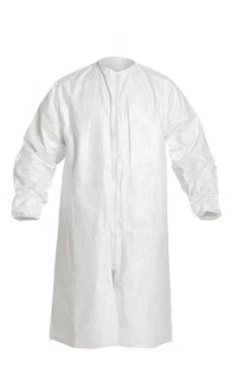 IC264SWH 0B  Dupont™ Tyvek® IsoClean® Frocks w/ Elastic Wrists, Zipper & Serged Seams 
