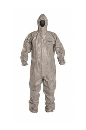 DuPont™ Tychem® 6000 Coverall with Respirator Fit Hood. Elastic Wrists and Ankles. Storm Flap. Taped Seams. Gray.