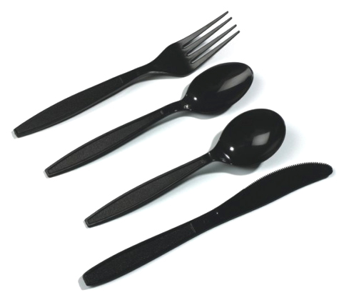 Prime Source® Heavy Weight Disposable Black Bulk Polypropylene Forks, Teaspoons, Soup Spoons and Knives