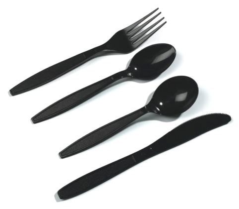 Prime Source® Heavy Weight Disposable Black Polypropylene Forks, Teaspoons, Soup Spoons and Knives