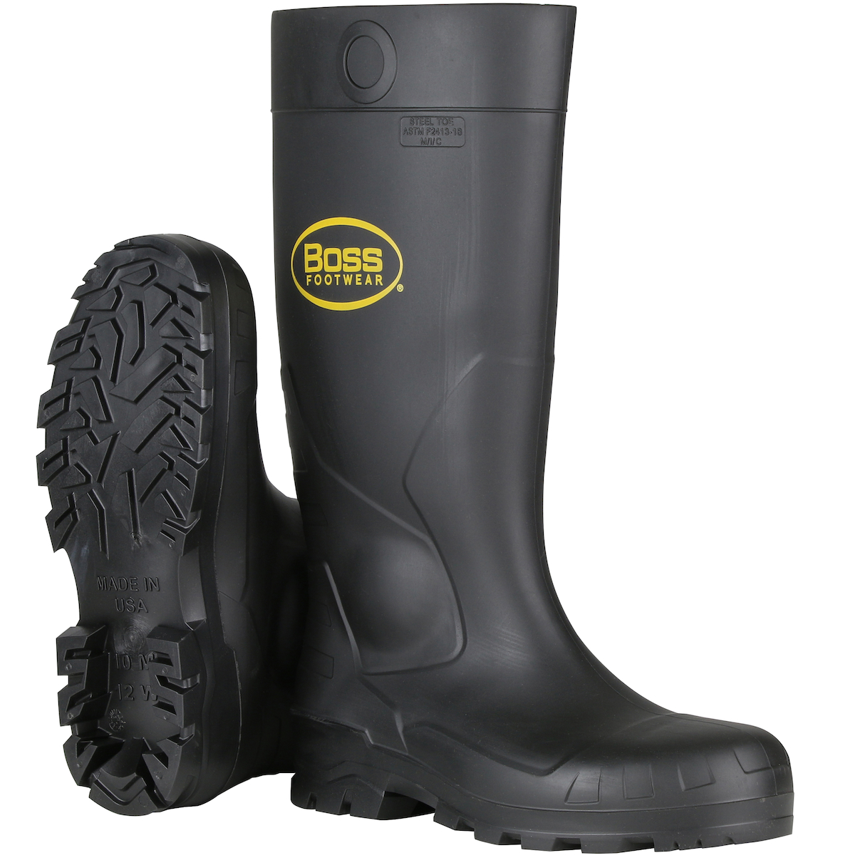 Bora Pvc Boss® Black PVC Industrial Work Boots w/ Steel Toe and Midsole Boots ...