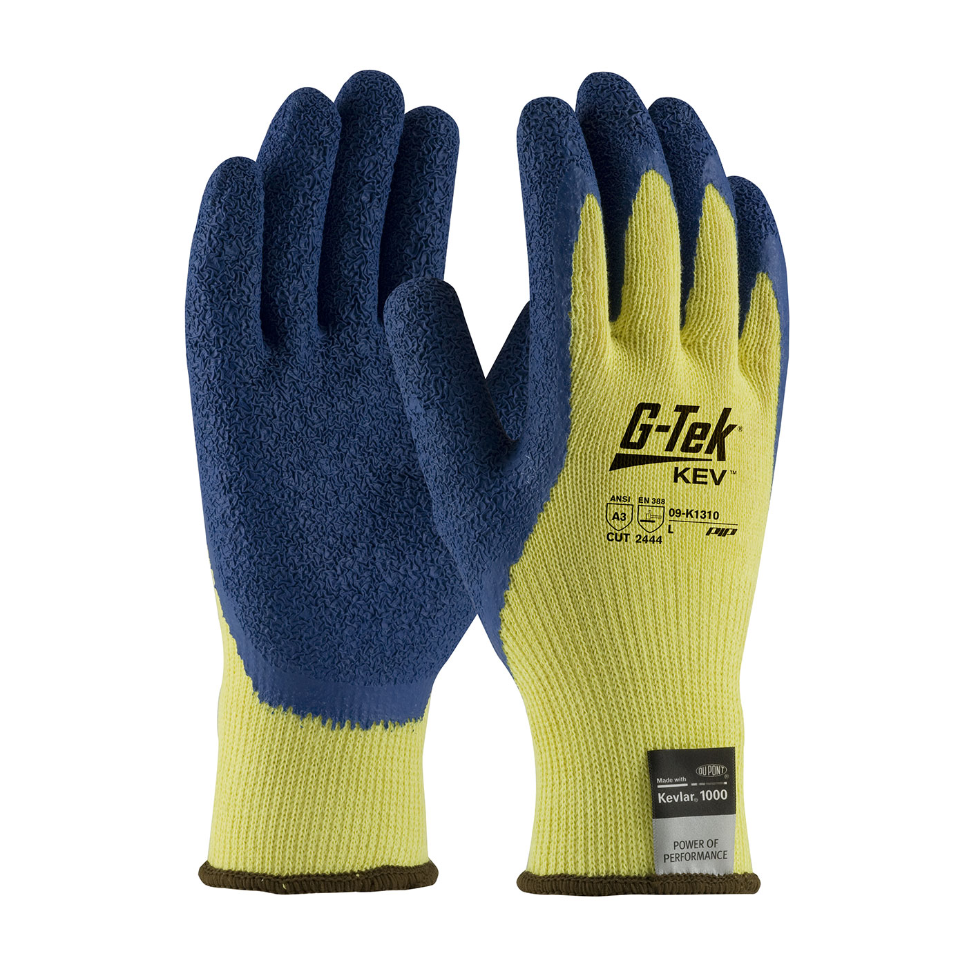 #09-K1310 PIP G-Tek® KEV™ Kevlar® Latex Coated Cut-Resistant Protective Work Gloves w/ Crinkle Coating. Cut level 3.