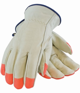PIP® Top Grain Cowhide Leather Drivers Glove with Hi-Viz Fingertips and Keystone Thumb #68-163HV