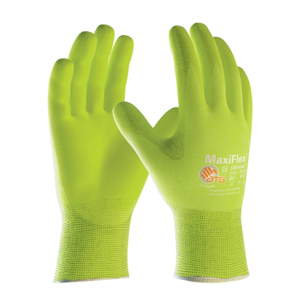  #34-874FY PIP® MaxiFlex® Ultimate™ Hi-Vis Lime Yellow ATG® Foam Nitrile Palm Dipped Gloves