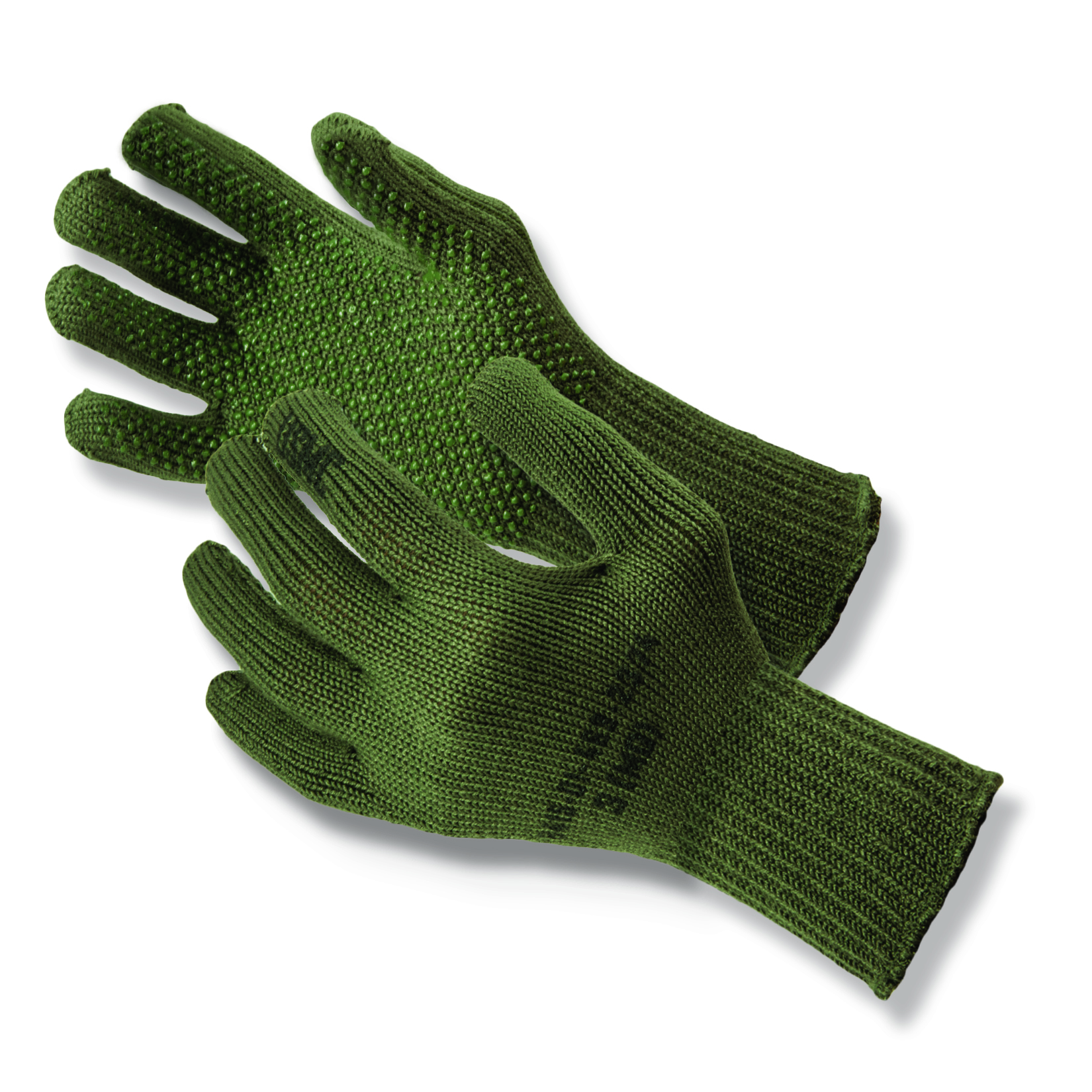 Made in USA. USMC-40™ medium weight polyester/lycra string knit gloves with gripper dots