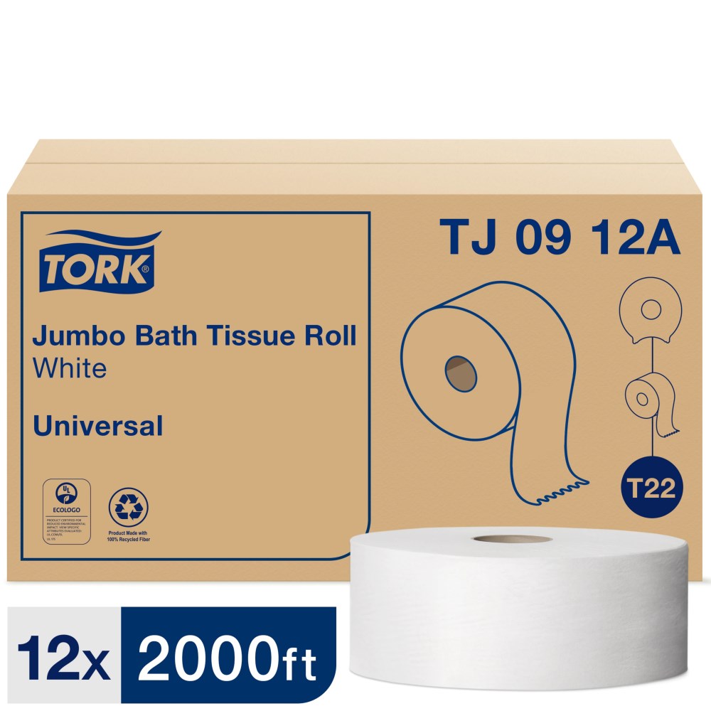 Tork TJ0912A 1-Ply Jumbo Bath Tissue Rolls (12 x 2000)