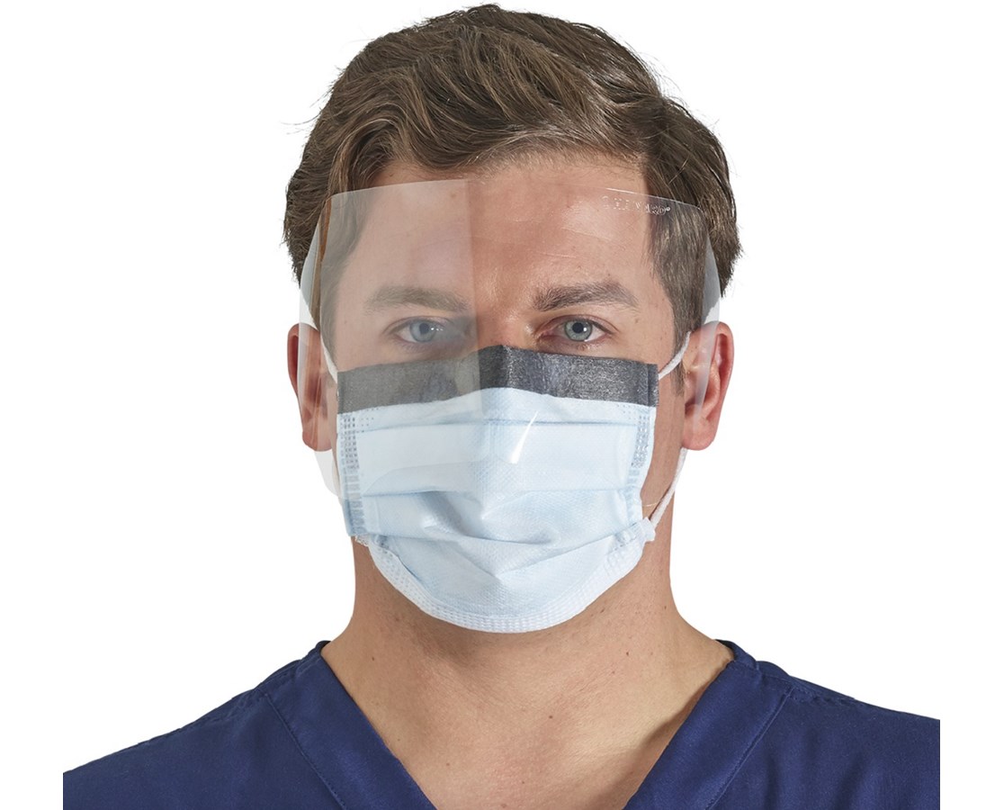 #00146 Halyard® Fluidshield® Disposable Protective Level 3 Fog-Free Blue Procedure Mask, WrapAround Visor